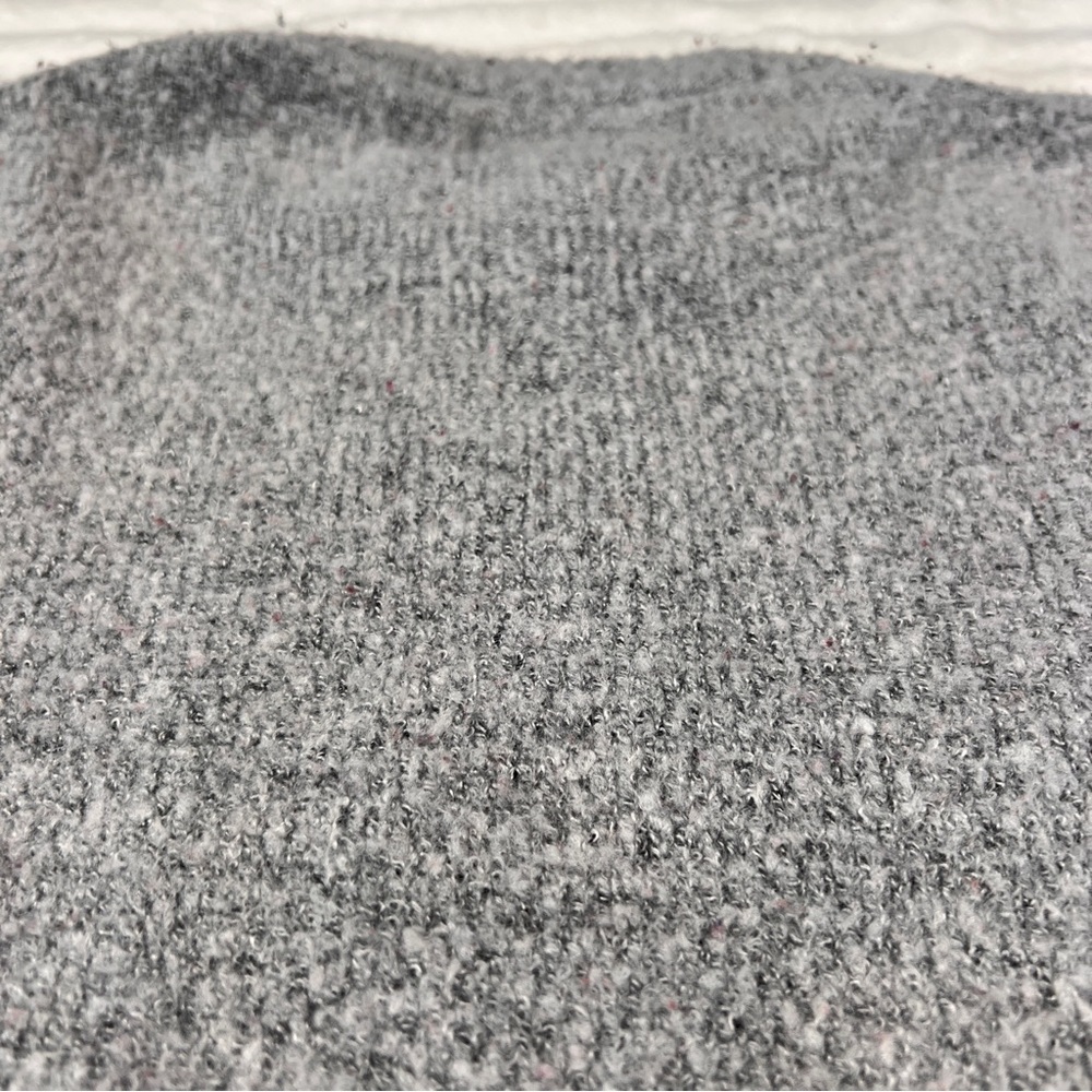 J.O.A. Gray Marled Knit Bell Tie Sleeve Mock Neck Oversized Hi Low Sweater large - Picture 12 of 13